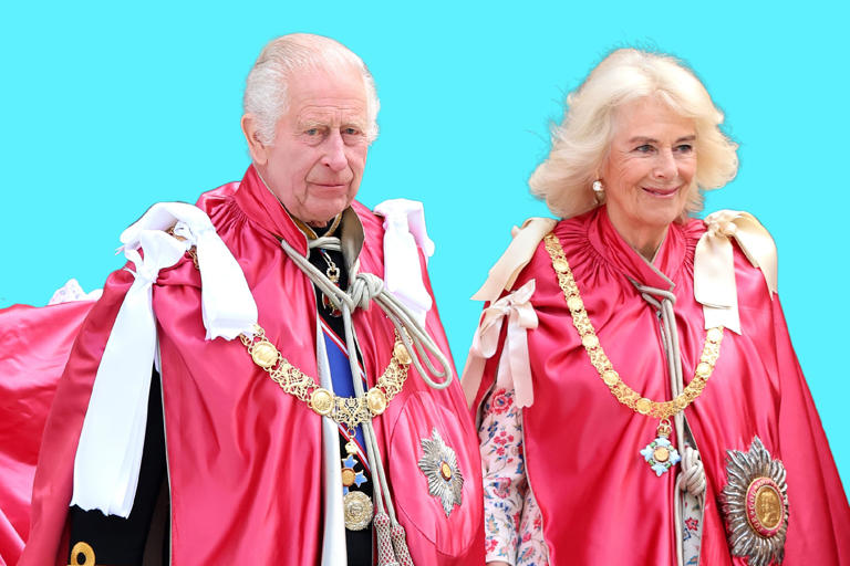 King Charles III and Queen Camilla are seen in a composite image based on their departure from St Paul's Cathedral, in London, England, on May 15, 2024. The king and queen announced the monarchy is pausing some engagements during general election campaigning in Britain.