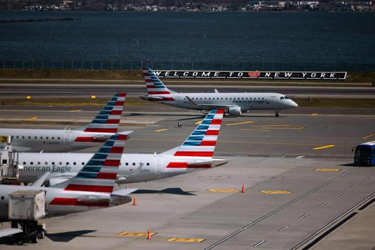 American Airlines planes at Terminal B of LaGuardia Airport in New York.