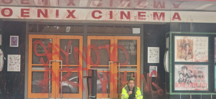 one of london's oldest cinemas defaced ahead of screening of a documentary of supernova festival attack
