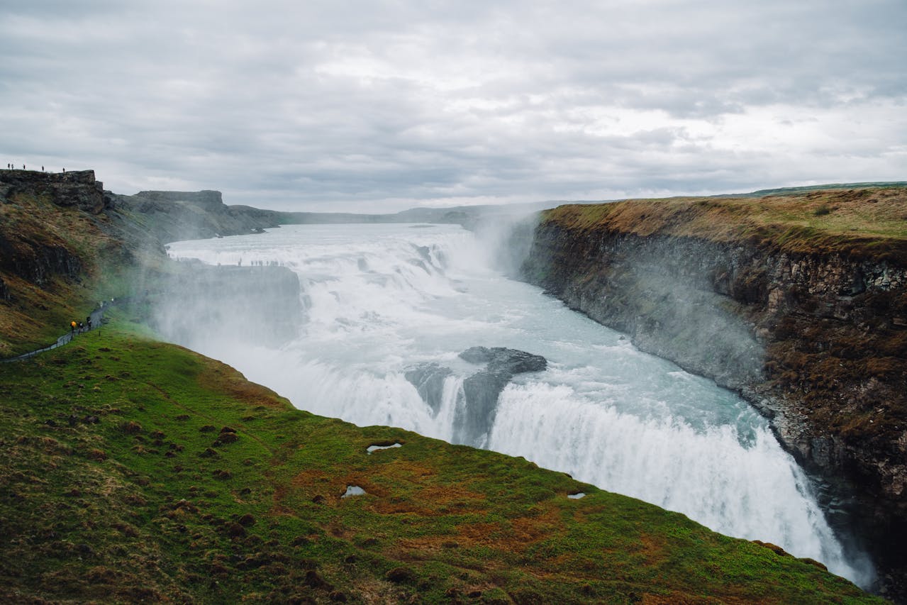 <p>In the canyon of the Hvita river in southwest Iceland is the Gullfoss waterfall.</p>  <p>This incredible waterfall is not only Iceland’s most famous one, but it is also known around the world thanks to its impressive double tiered plunge that goes a whopping 105 feet down.</p>