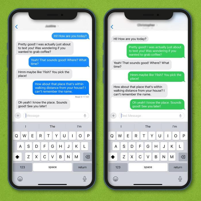 Rd Green Vs Blue Text Messages On Ihone Getty Images 2 Via Iphone 2