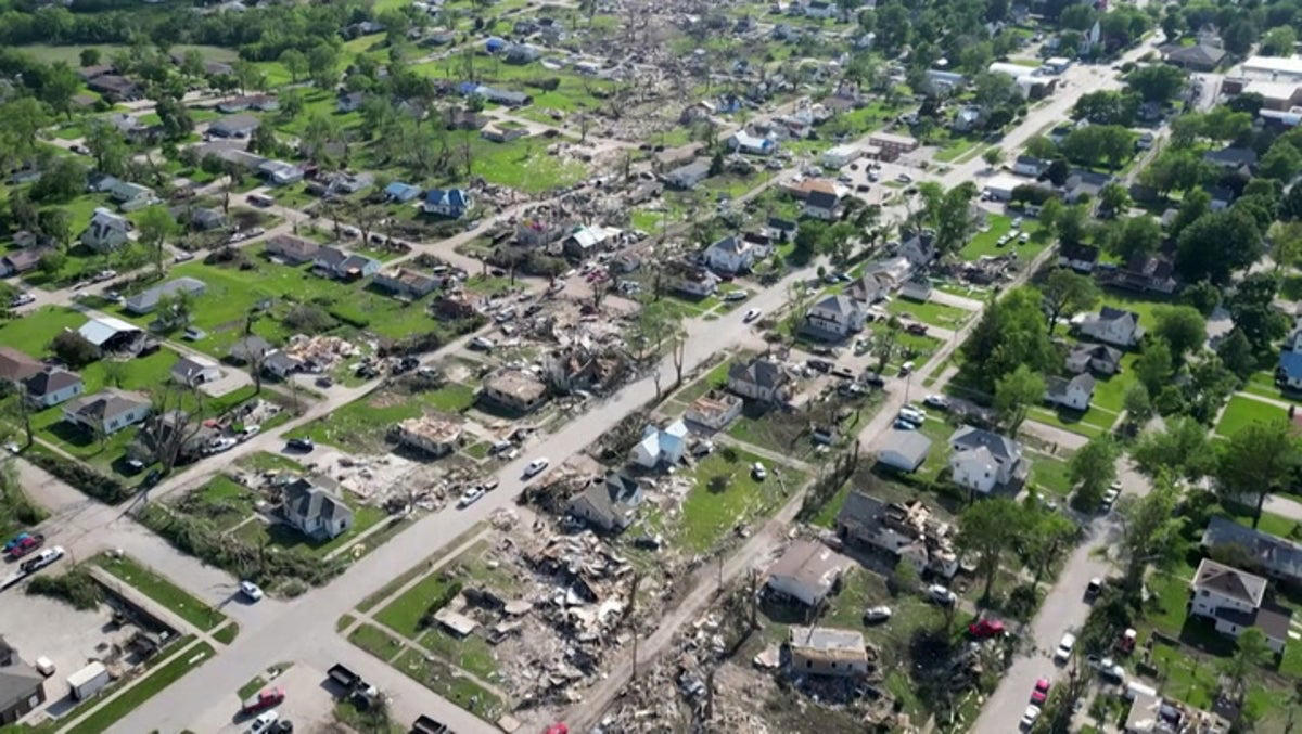 destruction from tornado that levelled iowa town captured in drone footage