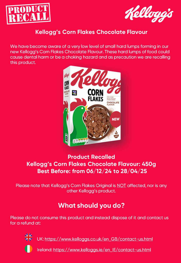 urgent warning as kellogg's recall breakfast cereal that's 'unsafe to eat'
