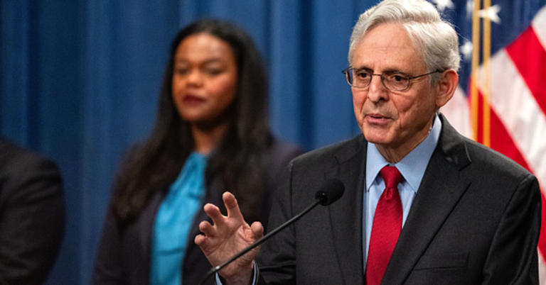 U.S. Attorney General Merrick Garland takes questions from reporters during a news conference at the Department of Justice Building on May 23, 2024 in Washington, DC. 
