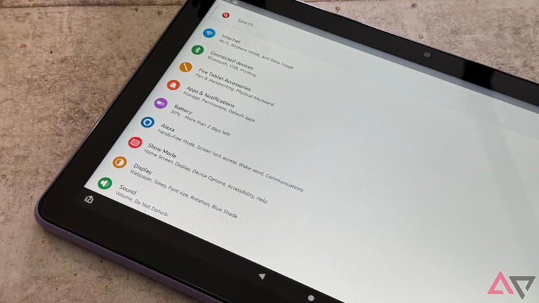 Settings menu of the Amazon Fire HD 10