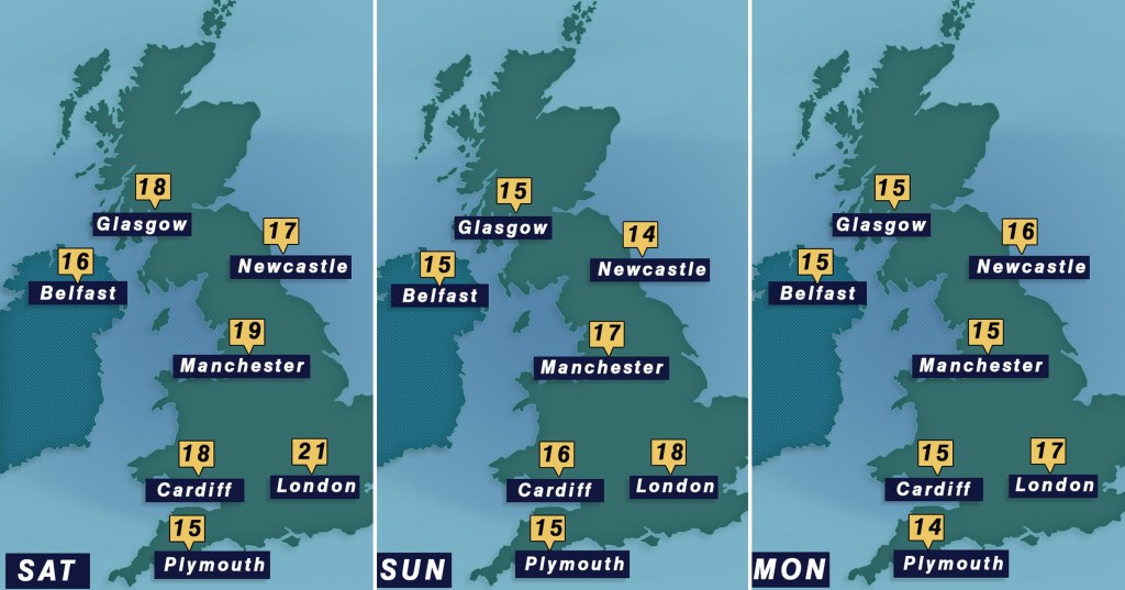 Map shows where the warmest place in UK could be this bank holiday weekend