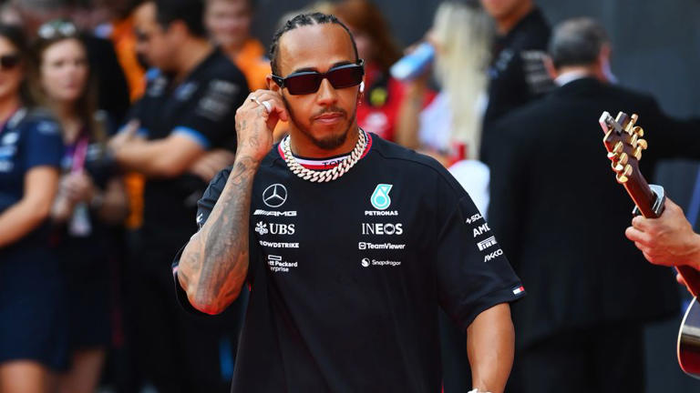 British driver Lewis Hamilton of Mercedes looks walks the drivers parade before the Formula 1 Grand Prix at the Circuit de Monaco on May 28, 2023. - Dan Mullan/Getty Images