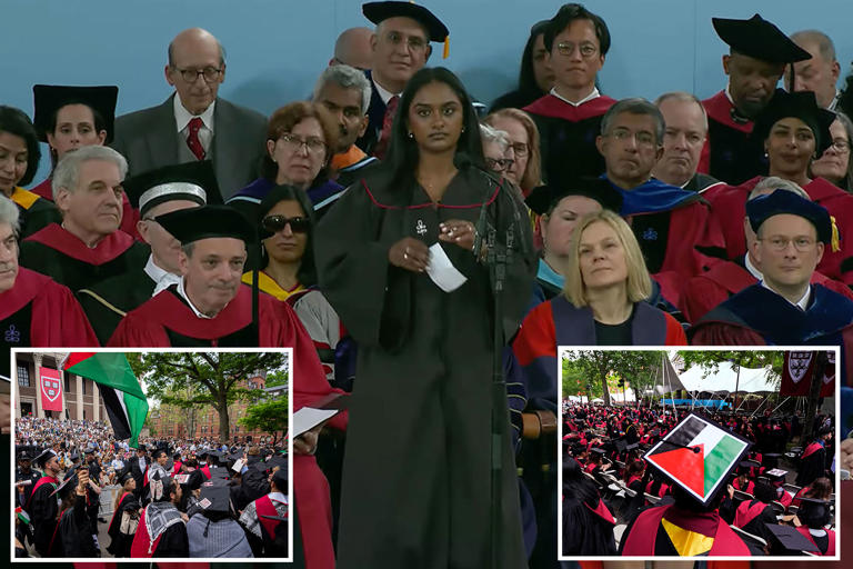 Harvard student goes off script in commencement speech to rip school as more than 1,000 walk out