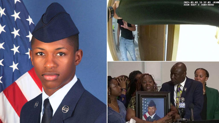 Bodycam footage has been released showing the moment a Florida deputy fatally shoots an Air Force airman as he answered the door to his apartment. Air Force airman Roger Forston and his family