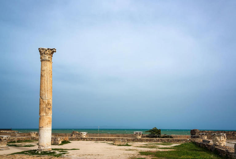 A column in the ruins of the ancient city of Carthage, in Tunisia.