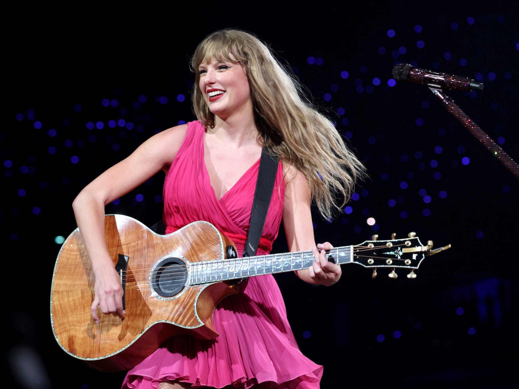 <p>During each show on The Eras Tour, Swift performs <a href="https://www.businessinsider.com/taylor-swift-eras-tour-surprise-songs-acoustic-2023-4">a two-song acoustic set that changes every night</a>. The first song is always played on acoustic guitar. </p><p>The first-ever surprise song Swift played in Arizona was "Mirrorball." For the first stop on the European leg, she chose <a href="https://www.businessinsider.com/taylor-swift-midnights-bonus-tracks-3am-version-album-review-breakdown-2022-10">the "Midnights" bonus cut "Paris."</a></p>