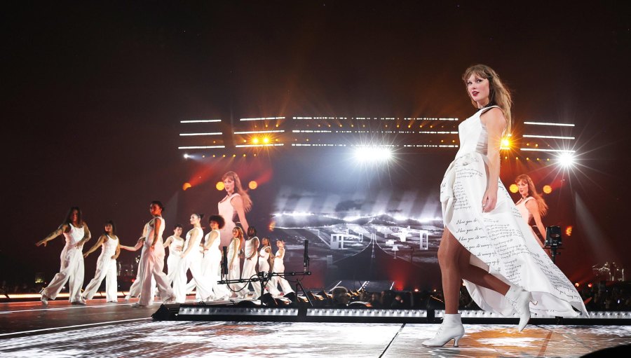 <p>Swift’s May 2024 concert in Paris introduced a <em>Tortured Poets Department</em> section of the show, in which she donned a white ball gown befitting the era. Her skirt featured the lyrics to “Fortnight,” which is one of the songs she performed during the show.</p>