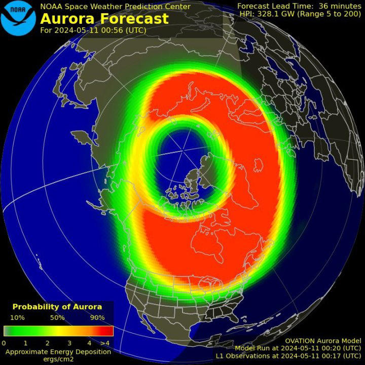 Extreme G5 geomagnetic conditions Friday evening; Aurora Borealis visible