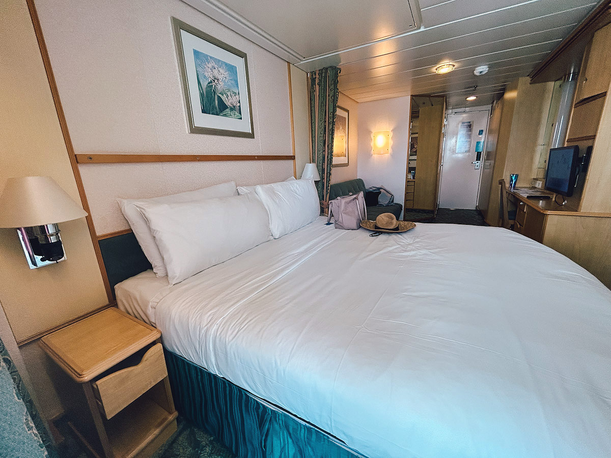 <p>We chose cabin 8266, which was relatively mid-ship, but away from the lifts. As a rule when deciding on my cruise cabin location I follow these rules. </p> <ul>   <li>Not to near a lift ( This is unavoidable with some suites).</li>   <li>The cabin must not have an obstructed view.</li>   <li>Not below the pool deck, you hear chairs scraping in the early morning.</li>   <li>No bars, restaurant or clubs above or below.</li>   <li>Cabins above and below is a safe bet.</li>   <li>Not at the end of the ship near the theatre.</li>   <li>Not near any large blank spaces or voids on the plan that could be a service area.</li>  </ul>