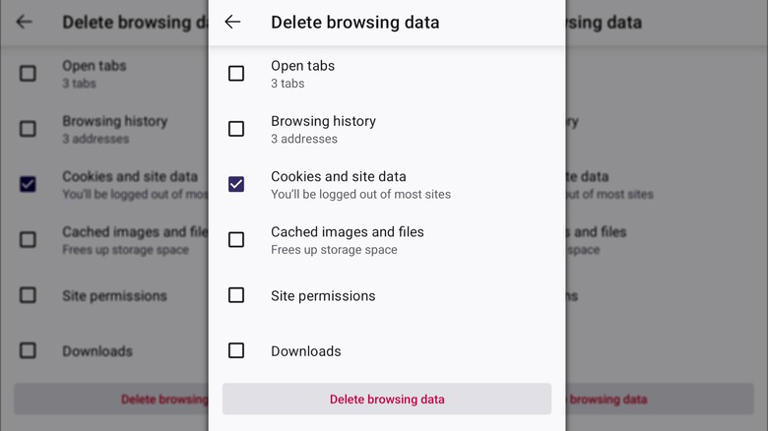 Samsung Internet delete cookies settings