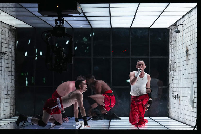 Olly Alexander performing on stage at Eurovision. (Martin Sylvest Andersen/Getty Images)