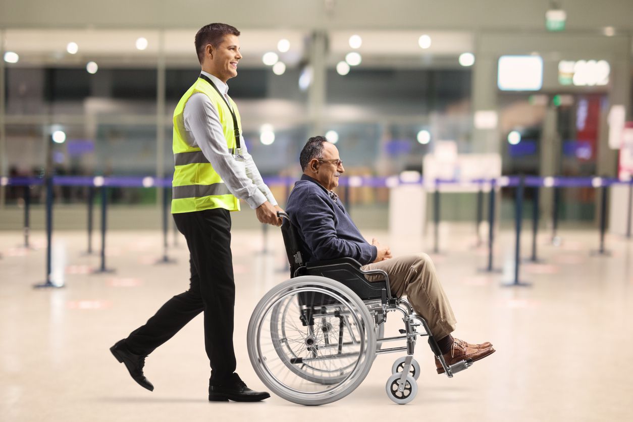 <p>Many airlines employ gate agents to arrange transportation assistance between connecting gates. This service is available to anyone in need, but is especially helpful for unaccompanied elders. Each airline is required to provide this assistance promptly and is never allowed to leave a passenger in a wheelchair unattended for more than 30 minutes. Airlines must also make pre-boarding available to passengers who need extra time to board. If you wish to take advantage of this, be sure to advise the gate agent in advance.</p><p class="server-jss625363 server-jss625387 server-jss625414 server-jss625748">On the plane, flight attendants assist with storing and retrieving items in overhead bins, including carry-on luggage and medical assistive devices, and help with opening any snacks, meals, or beverages. In-flight assistance does not include assistance with eating, personal hygiene, or the use of medical equipment. Passengers who require help with any of the above should travel with a ticketed passenger who can help them.</p>