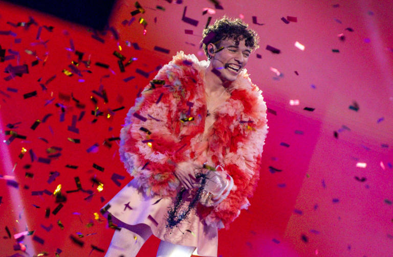 Nemo from Switzerland celebrates after winning the final of the 2024 Eurovision Song Contest with their song, "The Code."