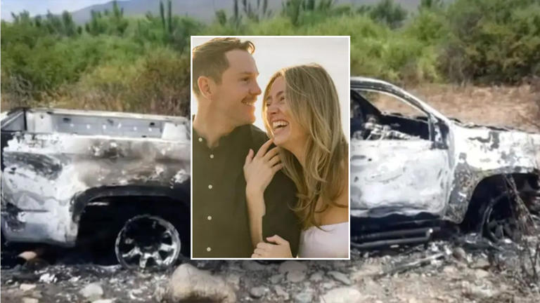 Jack Carter Rhoad, who was killed in a Mexican carjacking, was engaged to be wed to Natalie Weirtz this summer (center). Mexican authorities say he, and two Australians were killed during a carjacking, and their truck was torched (background).