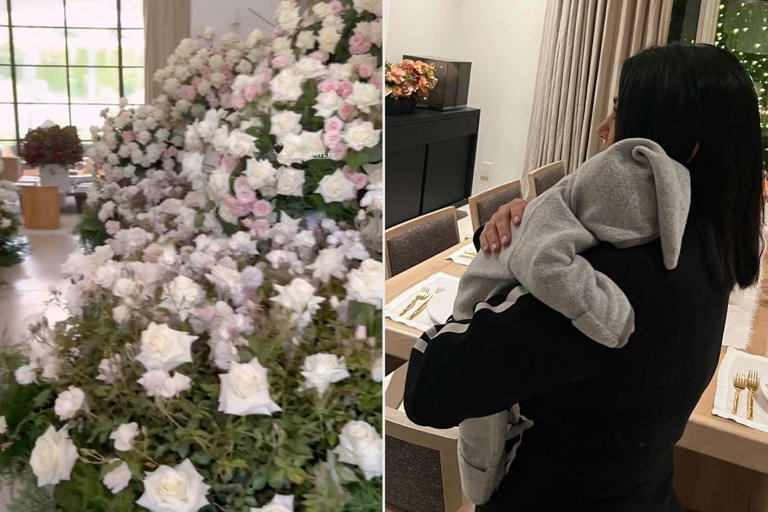 Kourtney Kardashian/Instagram; Travis Barker/Instagram Kourtney Kardashian is showered with flowers on Mother's Day