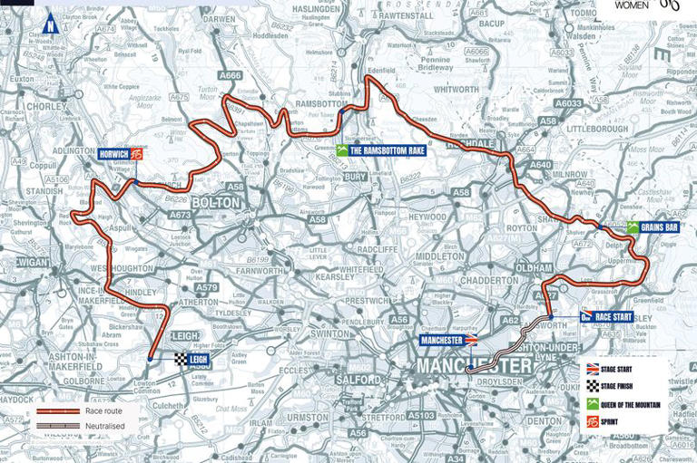 The Tour of Britain Women route across Greater Manchester