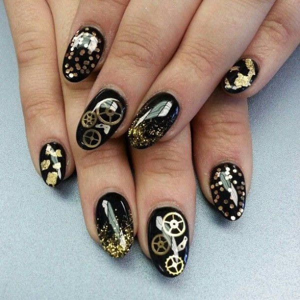 <p>This Instagram trend inspired idea has gained popularity lately. It’s a steampunk nail with gold accents and will definitely stand out at your graduation.</p> <p>Is your creativity sufficient to make this project a reality? Certainly!</p>
