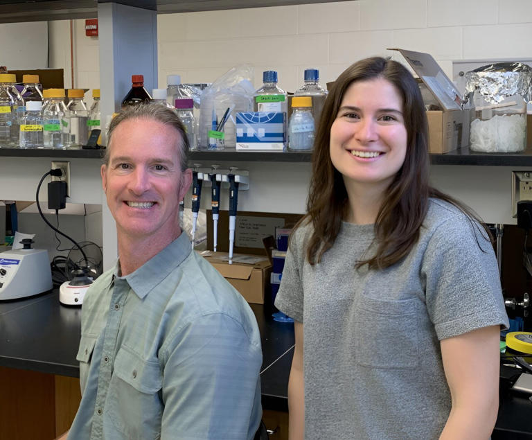 Illinois microbiology professor Collin Kieffer and PhD student Alexandra Blanco. Credit: University of Illinois