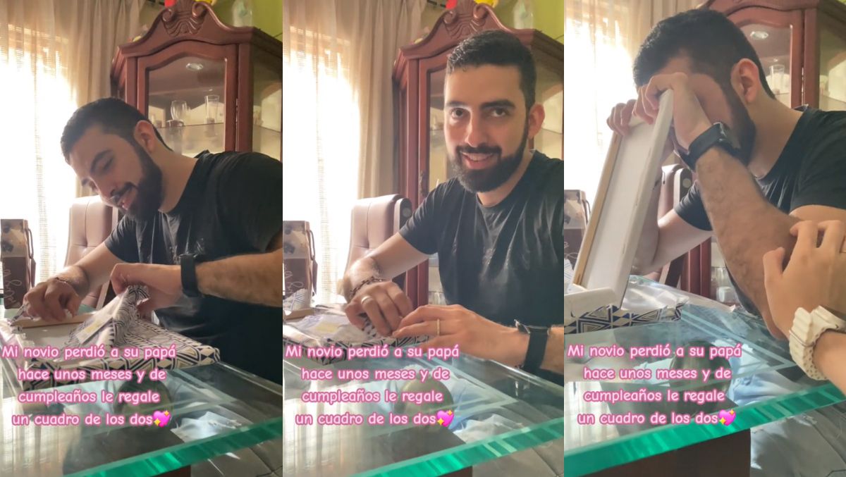 viral | mujer le da emotivo regalo de cumpleaños a su novio: un cuadro de él y su fallecido padre