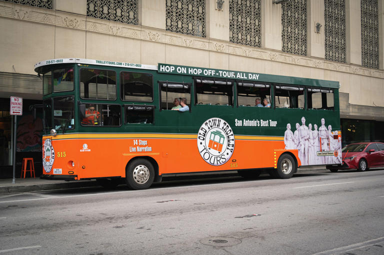 San Antonio's new downtown tour bus. Old Town Trolley. 