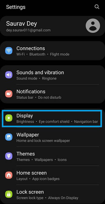 Display in Settings