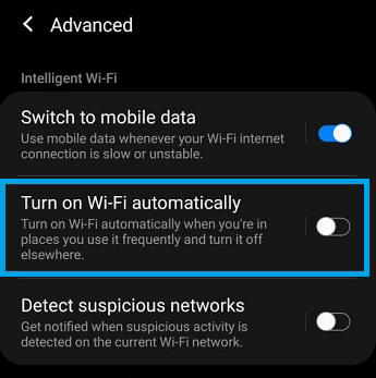 Turn on Wi-Fi Automatically option Disabled