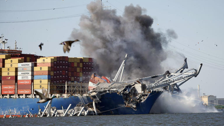 Baltimore crews use explosives to free collapsed bridge from Dali ship