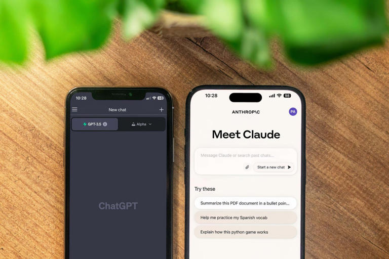 Claude 2 AI and ChatGPT icons seen in an iPhone