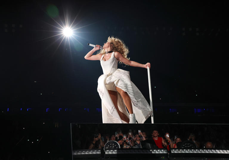 Taylor Swift performs during night four of the “Eras Tour” in Paris on May 12. (Kevin Mazur/TAS24/Getty Images for TAS Rights Management)