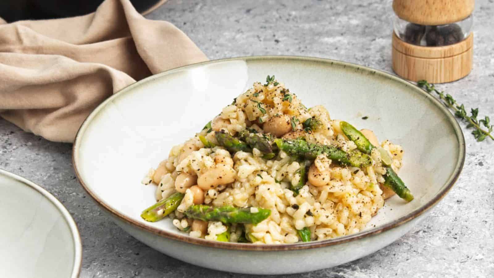 <p>A warm bowl of our Asparagus and White Bean Risotto can be the star of your dinner table. Everyone will love how the gentle flavors blend so nicely, making it a great choice for a comforting meal. It's equally perfect for a quiet night in or a gathering with friends. Include this Italian dish in your meal planning for a surefire hit.<br><strong>Get the Recipe: </strong><a href="https://twocityvegans.com/quick-asparagus-and-white-bean-risotto-recipe/#recipe?utm_source=msn&utm_medium=page&utm_campaign=">Asparagus and White Bean Risotto</a></p>