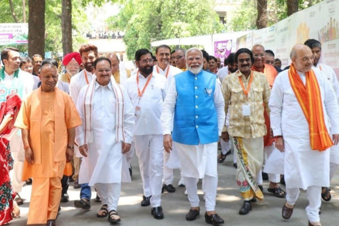 nda's show of strength in varanasi after modi files nomination papers
