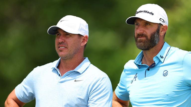 LIV Golf players Brooks Koepka and Dustin Johnson during a practice round prior to the 2024 PGA Championship.