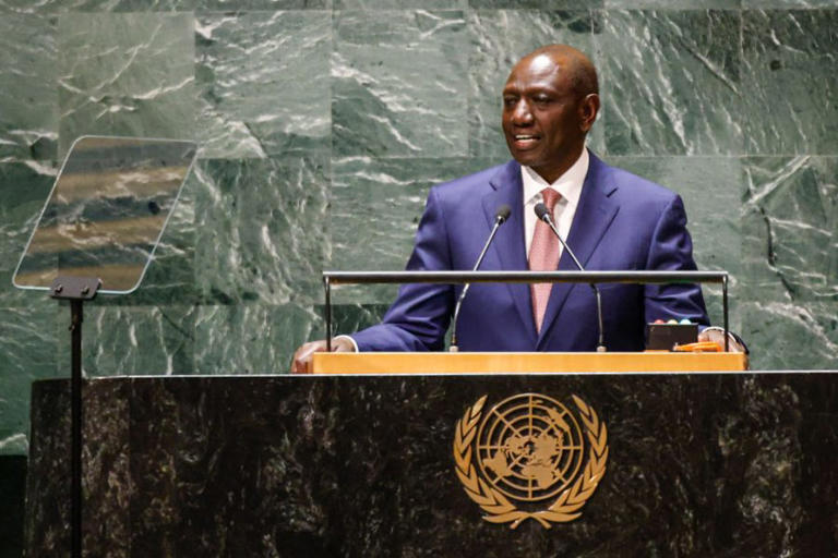 President of Kenya William Ruto speaks at the United Nations headquarters on September 21, 2023 in New York City. (Kena Betancur / Getty Images)