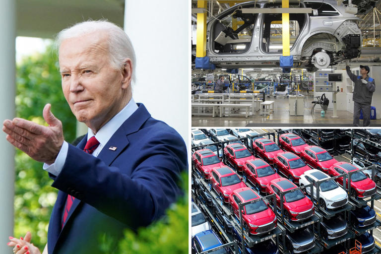 Biden slaps new tariffs on China EVs, steel — but rain forces him to cut short announcement event