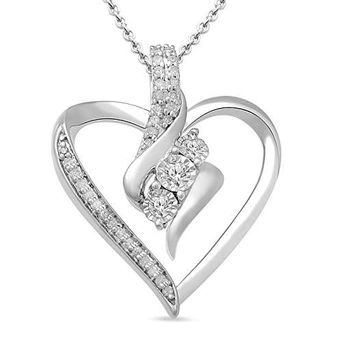 Image: Amazon (Amazon Essentials womens Sterling Silver Diamond 3 Stone Heart Pendant Necklace (1/4 cttw) on Amazon)