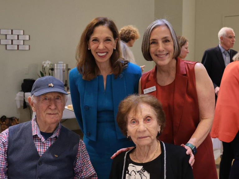 Amy Paulin, HHREC Executive Director Millie Jasper, and New Rochelle residents and Holocaust survivors Mr. and Mrs. Jerry and Ellen Kaidanow.