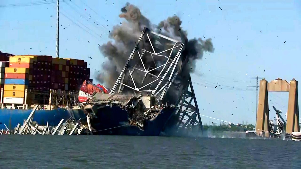 Baltimore bridge debris blown up in controlled demolition