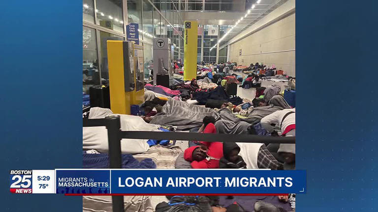 Growing Number Of Migrants Sleeping At Logan Airport Terminal