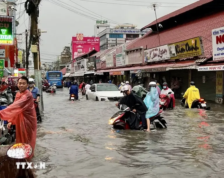 Chợ Thủ Đức (thành phố Thủ Đức, Thành phố Hồ Chí Minh) thường xuyên bị ngập mỗi khi có mưa lớn. (Ảnh: Hồng Giang/TTXVN)