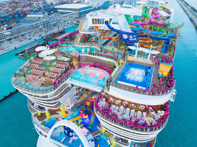 A view of the stern of Royal Caribbean's Icon of the Seas. The ship, which is the largest in the world, was designed by Wilson Butler Architects in Boston.