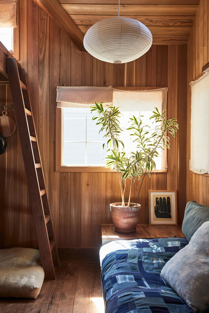 this 500-square-foot trailer in malibu is a warm and woody cocoon