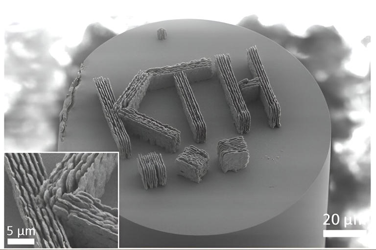 3D printing 1,000 times smaller than a grain of sand Microscopic image of a printed glass demonstration structure on tip of optical fiber. Credit: Lee-Lun Lai, et al