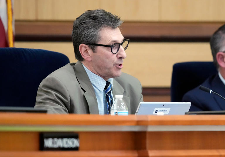 May 15, 2024; Columbus, Ohio, USA; The State Teachers Retirement System of Ohio board member Wade Steen speaks during a board meeting. The state's second largest public pension fund, oversees about $90 billion invested on behalf of 500,000 teachers and retirees.