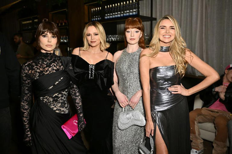 Cheryl, Kimberley Walsh, Nicola Roberts and Nadine Coyle of Girls Aloud attend the Perfect Magazine and AMI Paris LFW Party at Dovetale at 1 Hotel Mayfair on February 19, 2024 in London, England