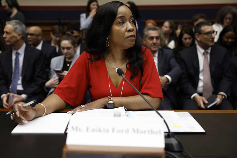 Enikia Ford Morthel, superintendent of the Berkeley Unified School District, listens during a hearing on May 8 with subcommittee members of the House Education and the Workforce Committee in Washington, D.C. 